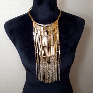NWOT Gold Maxi French & Chains Statement Necklace